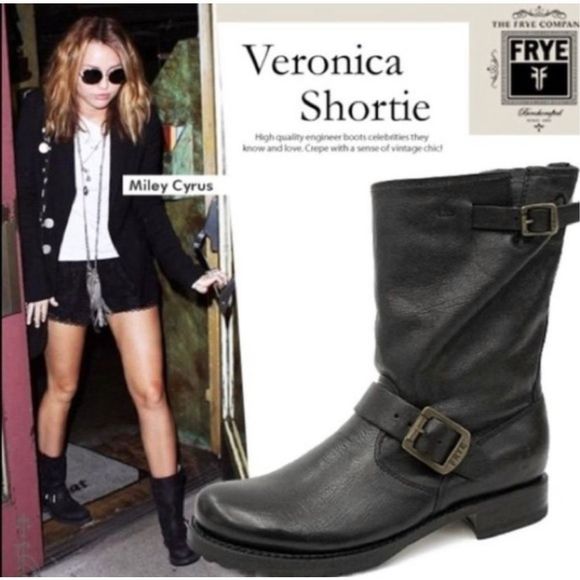 Frye Veronica Short Slouchy Brown Leather Buckle Boot Size 8 - Picture 2 of 10